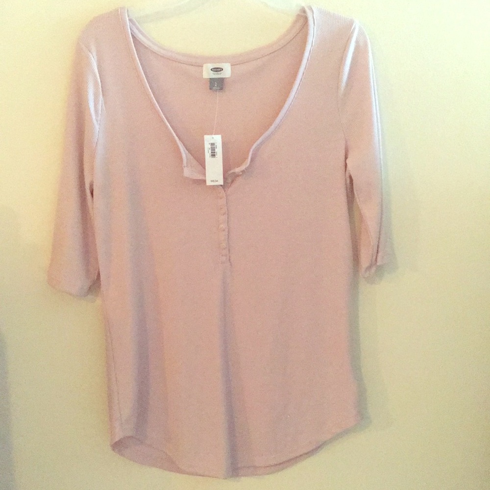 Pink Henley style scoop neck tee